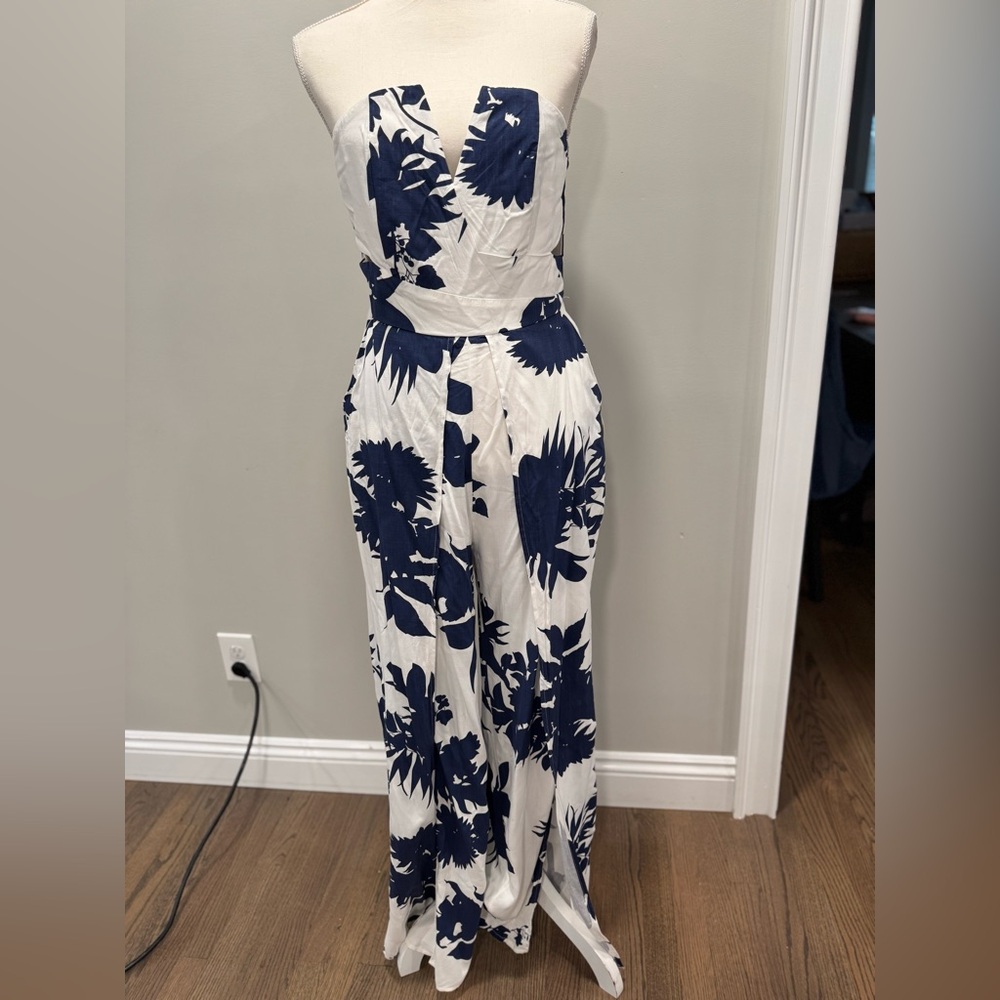 Luxxel Navy and White Floral Jumpsuit